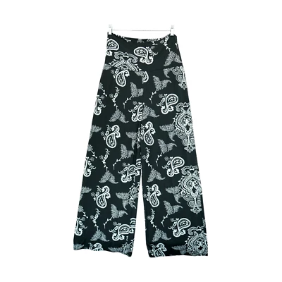 PANTALONES DE VESTIR GAUCHO AJUSTADOS PARA MUJER Longitud Completa NEGRO BLANCO PAISLEY Top Plegable Grande Foto 1 de 4