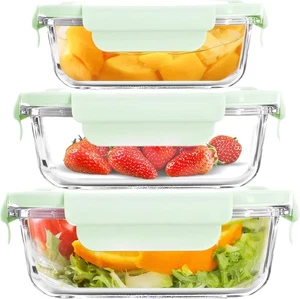 Contenedor de comida de vidrio sellado lonchera sobras juego de almacenamiento 3 piezas ecológico] - Imagen 1 de 22