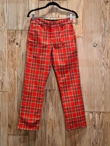 Vintage-Inspired Stewart Tartan Plaid Womens Pants Size 26 Red 100% Cotton 24Hr - Picture 1 of 9