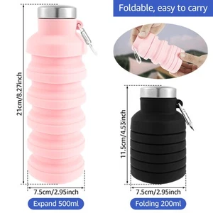 2 Pcs Lightweight Collapsible Water Bottle with Carabiner Space Saving qigHO - Picture 1 of 11