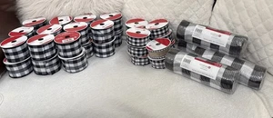Lot 33 Black & White Rolls 2.5" & 1.5" Wired Gingham Plaid Ribbon  & 4 Mesh - Picture 1 of 24