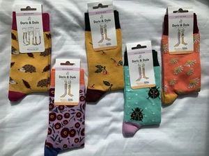5 pairs £12 Doris And Dude Socks With Garden Life Size 3-7 Organic Cotton/Bamboo - Picture 1 of 7