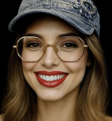 Mujeres’s Vintage Años 70 Raro SRO 5.5 Geométrico Negrito Estilo Marcos Tono Dorado EE. UU. Glam Foto 1 de 4