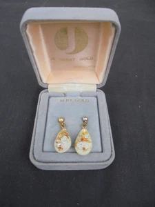 VINTAGE JEWELMONT 14KT YELLOW GOLD DANGLE / POST EARRINGS UNUSED IN ORIGINAL BOX - Picture 1 of 8