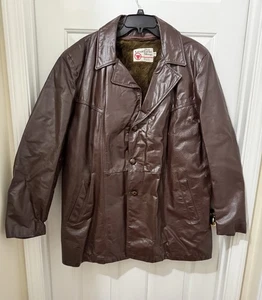 Vintage 70’s Sears Roebuck The Leather Shop Brown Leather Jacket Men's Size 48 R - Picture 1 of 6