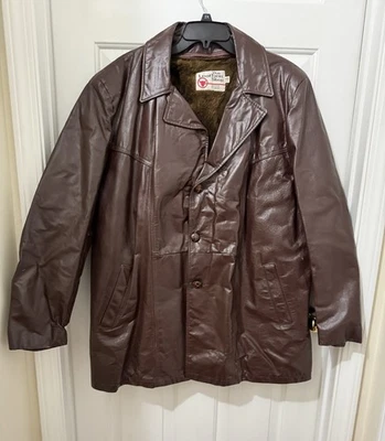 Vintage 70’s Sears Roebuck The Leather Shop Brown Leather Jacket Men's Size 48 R - Image 1 of 4