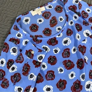 Loft Blue Floral Blouse Size Small Cuff or Roll Sleeve EUC - Picture 1 of 8