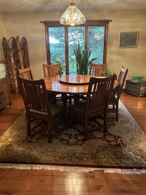 Henredon Juego de Comedor Vintage Mesa Redonda, 8 Sillas, Buffet, Lazy Susan Foto 1 de 2