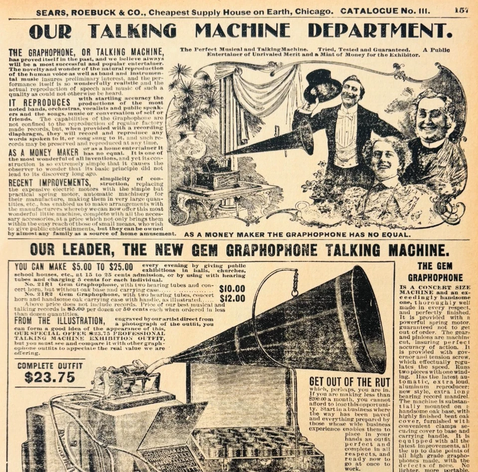 1969 Graphophone Talking Machine 1901 Repro Advertisement Sears Music DWU16H - Image 1 of 2