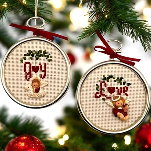Handarbeit gezählter Kreuzstich Weihnachtsschmuck 3D Engel Liebe Freude rund - Bild 1 von 9