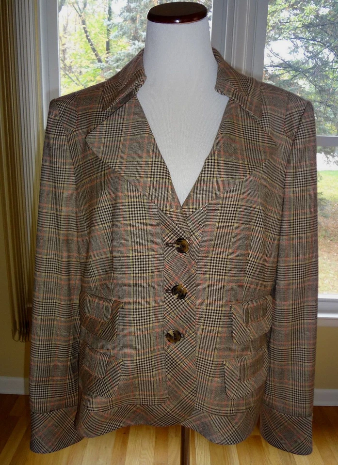 Blazer/chaqueta de carrera marrón a cuadros Ellen Tracy para mujer nueva con etiquetas talla 16 Foto 1 de 4