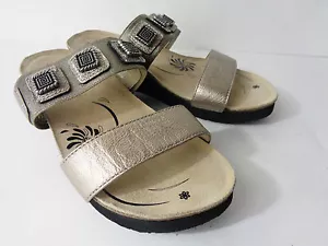 ABEO 4059 US 5M Cuero Metálico Bronce Deslizante Cuña Sandalia Zapato con Borde de Peltre - Imagen 1 de 8