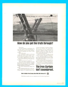 Iron Curtain Radio Free Europe Russia Cold War vintage barbed wire print ad 1965 - Picture 1 of 4