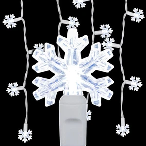 Cool White LED Snowflake Icicle Christmas Lights White Wire Holiday Light Decor - Picture 1 of 5
