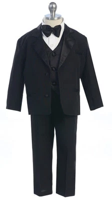 Boys Tuxedo Black White Formal Party Wedding Toddler Kids Size 2T-4T Boys 5-20 S - Image 1 of 4