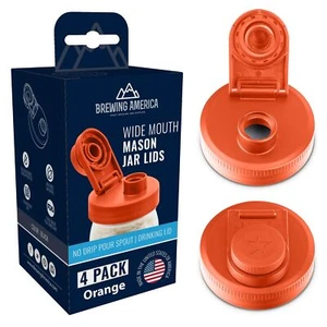 Mason Jar Lids Wide Mouth Plastic 4 Pack - With Flip Cap Screw Top Pouring Sp... - Picture 1 of 8