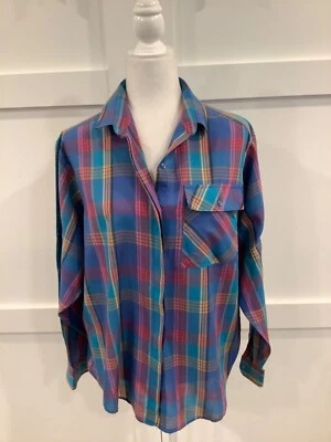 DE COLECCIÓN HARBOUR ISLE Cuadros COLLAR ABOTONADO Rosa y Azul Hecho en EE. UU. Talla Grande Foto 1 de 4