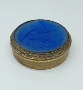 Caja de polvo compacta de colección, con mariposa de vidrio azul, Art Nouveau, de Rene para Lalique - Imagen 1 de 24