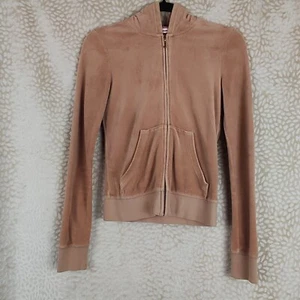 Juicy Couture Womens Light Brown Velvet Zip Up Hoodie Embellished Back Size XS - Picture 1 of 16