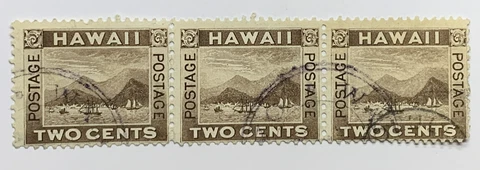 HAWAII 2c STAMP STRIP OF THREE WITH PURPLE TWO RINGS "WA...." CANCEL Cover