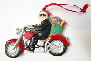 Adorno de Navidad Genial Papá Noel Entrega Bolsa de Juguetes Montar Motocicleta - Imagen 1 de 3