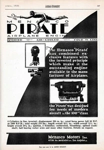 1930 Menasco Pirate Aircraft Engine Ad 10/23/2024tt - Picture 1 of 1
