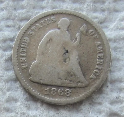 1868-S Seated Liberty Silver Half Dime Rare Key Date Fine Cleaned Damaged - Image 1 of 4