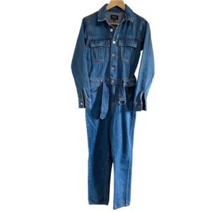 Bardot Denim Jumpsuit Sz 26 Long Sleeve Belted Utility Boiler Suit One Piece - Picture 1 of 16