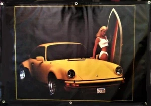 Porsche 911 Turbo Yellow and Blonde Surfer Girl  Poster Banner 36x52 New - Picture 1 of 2