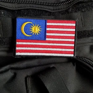 MALAYSIA COUNTRY FLAG TACTICAL ARMY MILITARY EMBROIDERED HOOK LOOP PATCH BLACK - Picture 1 of 4