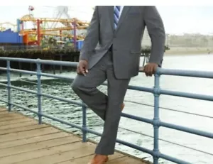 Shaquille O'Neal Big Tall Grey Plaid Trouser Slacks Flat Front NWT $135 Retail - Picture 1 of 8
