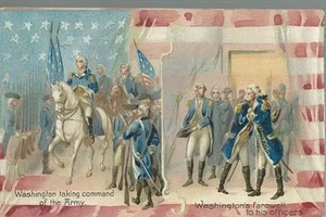 TUCK'S POST CARD-WASHINGTON TAKING COMMAND OF THE ARMY & FAREWELL-UNUSED - Picture 1 of 1
