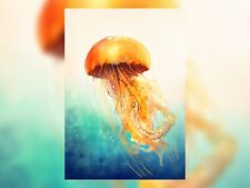 Oceanic Elegance: Watercolor Painting Print of Orange and Yellow Jellyfish 5"x7"
