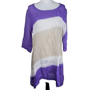 Haris Cotton Linen Gauze Tunic Top Sz S Purple 3/4 Sleeves Relaxed Lagom Scandi - Picture 1 of 13