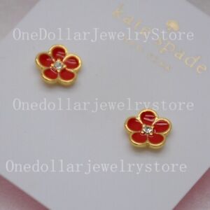 Kate spade jewelry cute Enamel Red Small Flower Stud Post Earrings Cut Crystals