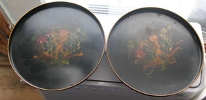 Vintage 10" Serving trays Hand Painted Fruit Black Metal Tole Tilden Thurber OF1 - Picture 1 of 5