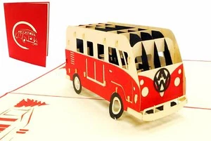 POP UP 3D Klappkarte *VW Bus-Bulli* Rot Führerschein Auto Gutschein-Sammelkarte - Bild 1 von 5