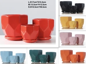 3 PCS POTS&TRAY 3 SIZE SET POTS HEAVY POTTERY CERAMIC FLOWER PLANT POTS 03 - Picture 1 of 17