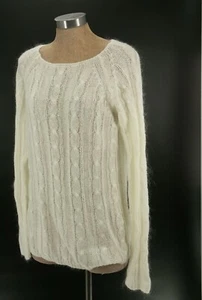 Suéter J.Crew Talla L Grande Tejido con Cable Mohair Mezcla de Lana Marfil - Imagen 1 de 6