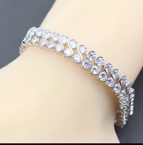 Sterling Silver Spiral Twist Bracelet Lab-Created White Topaz Gemstones - Picture 1 of 6