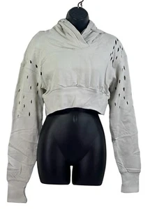Niyama Sol Cropped Destroyed Hooded Sweatshirt Organic Cotton Stone Size M - Picture 1 of 5