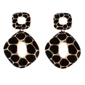 Black Dot Rhombus Pattern Dangle Earrings - Picture 1 of 3