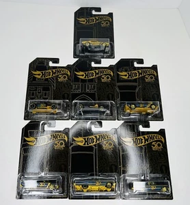 Hot Wheels Black & Gold 50th Anniversary 7 Car Set & Gold Camaro Chase w/Cases - Picture 1 of 9