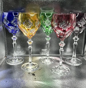 Vintage geschliffen auf klar böhmischen Hock Weinglas Kelch fünf Farben FARBE WÄHLBAR - Bild 1 von 15