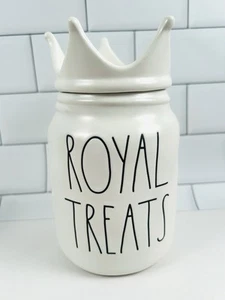 New Rae Dunn Artisan Collection ROYAL TREATS Canister With Crown Lid Dog Cat - Picture 1 of 4