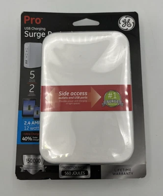 GE Pro 2 Outlet + 2 USB Side Access Surge Protector 2.4 Amp White Model 37090 - Image 1 of 4