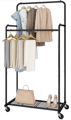 Simple Houseware Standard Double Rod Garment Rack, Black - Image 1 of 4