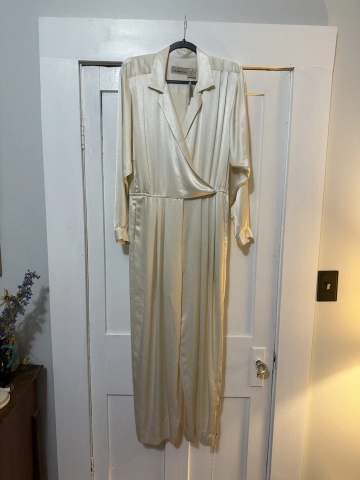 Vintage 1990s Liz Claiborne Off White Shiny Jumpsuit Size 10 - Image 1 of 4