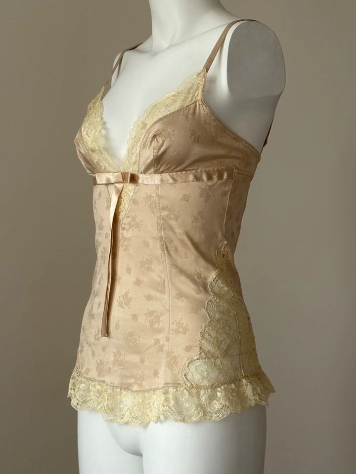 Dolce & Gabbana Beige Rosas Floral Encaje Cami Top Satinado Y2K Sexy IT 2 US S Foto 1 de 4