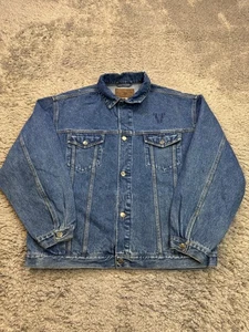 Vtg Port Authority Trucker Jacket Men XL Western Bull Embroidered 90s Denim Coat - Picture 1 of 9